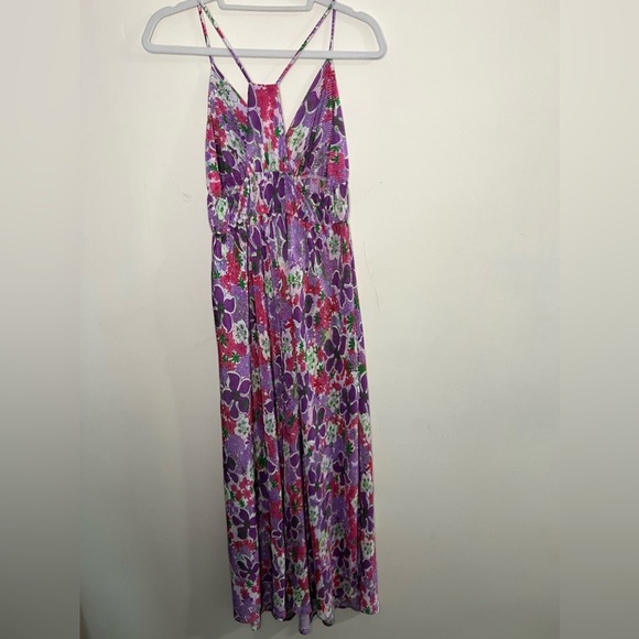 Floral Pink Purple Maxi Dress Made in USA - Picture 4 of 6